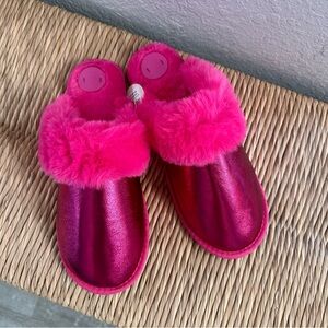 Anthropologie Metallic Scuff Slippers in Hot Pink